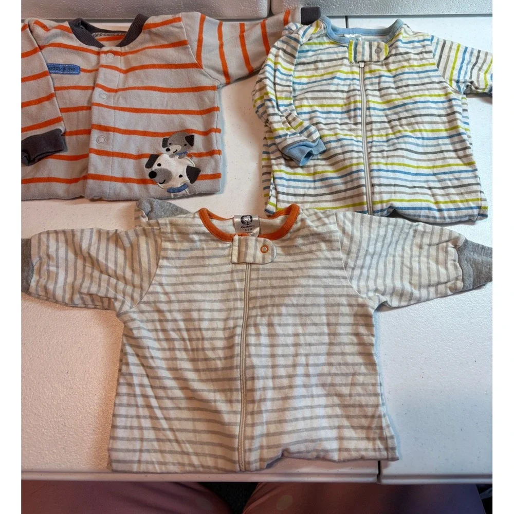 Gerber Carter's Baby Sleepers Pajamas 0-3 Months Striped Dog Print Footies Set 3